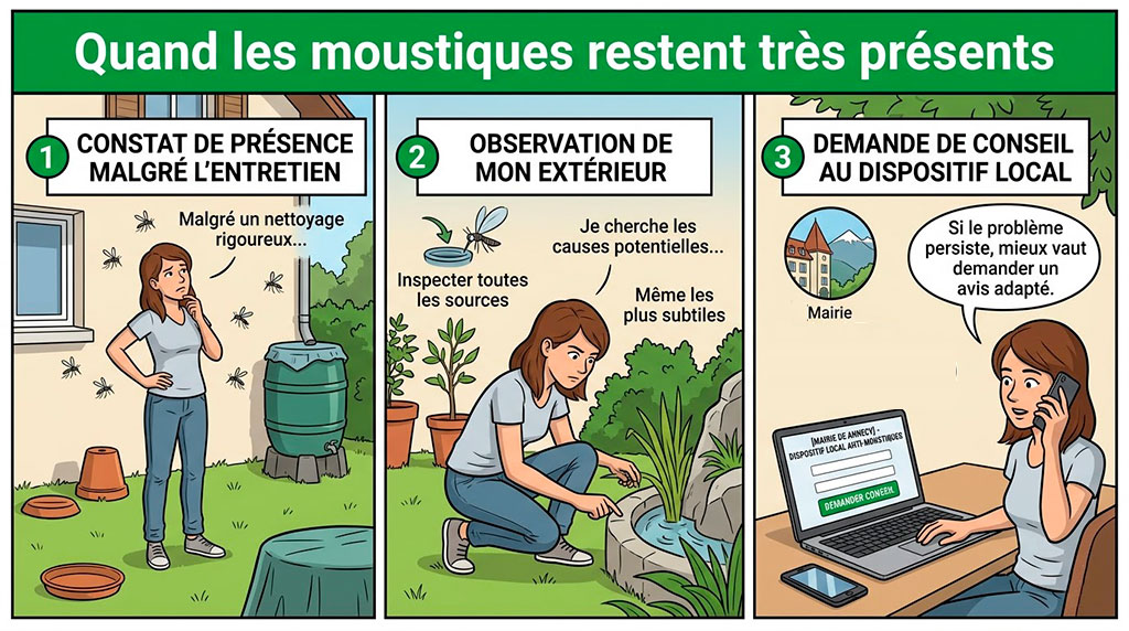 Présence persistante de moustiques et demande de conseil auprès de la commune