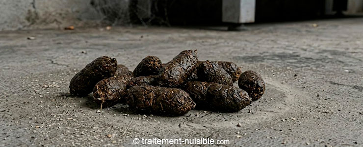 Gros plan sur des crottes de rat (plus longues et plus épaisses)