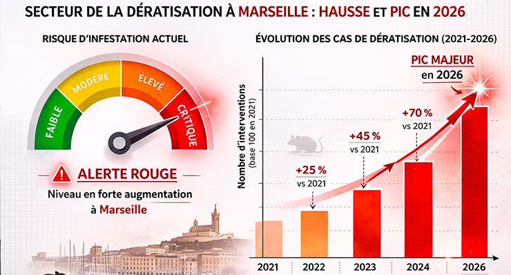 Graphique simple montrant une hausse estimée des rats à Marseille entre 2022 (~1 000 000) et 2024 (~1 500 000)