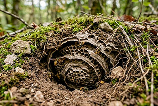 Nid de guêpes dans le sol