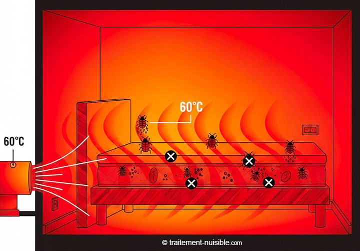 Schéma montrant la pénétration de la chaleur dans les meubles et murs